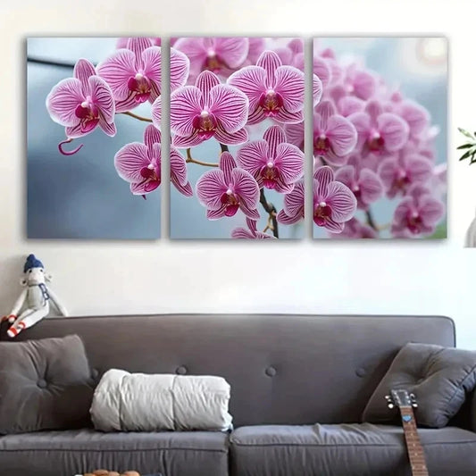 3pcs Vibrant Pink Orchids Floral Decor Metal Print Ready to Hang Art