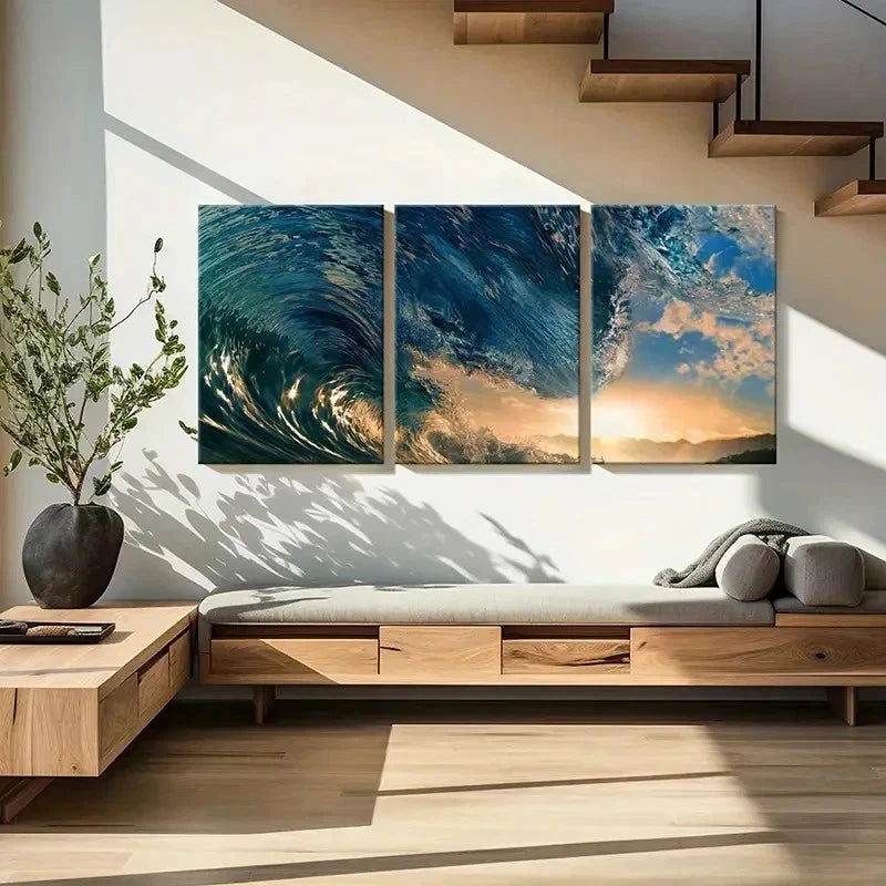 3pcs Wave Art Sea Natural Landscape Wall Art Set Canvas Framed 40x60cm - High Quality Print 100% Australian Made Wall Canvas Ready to Hang