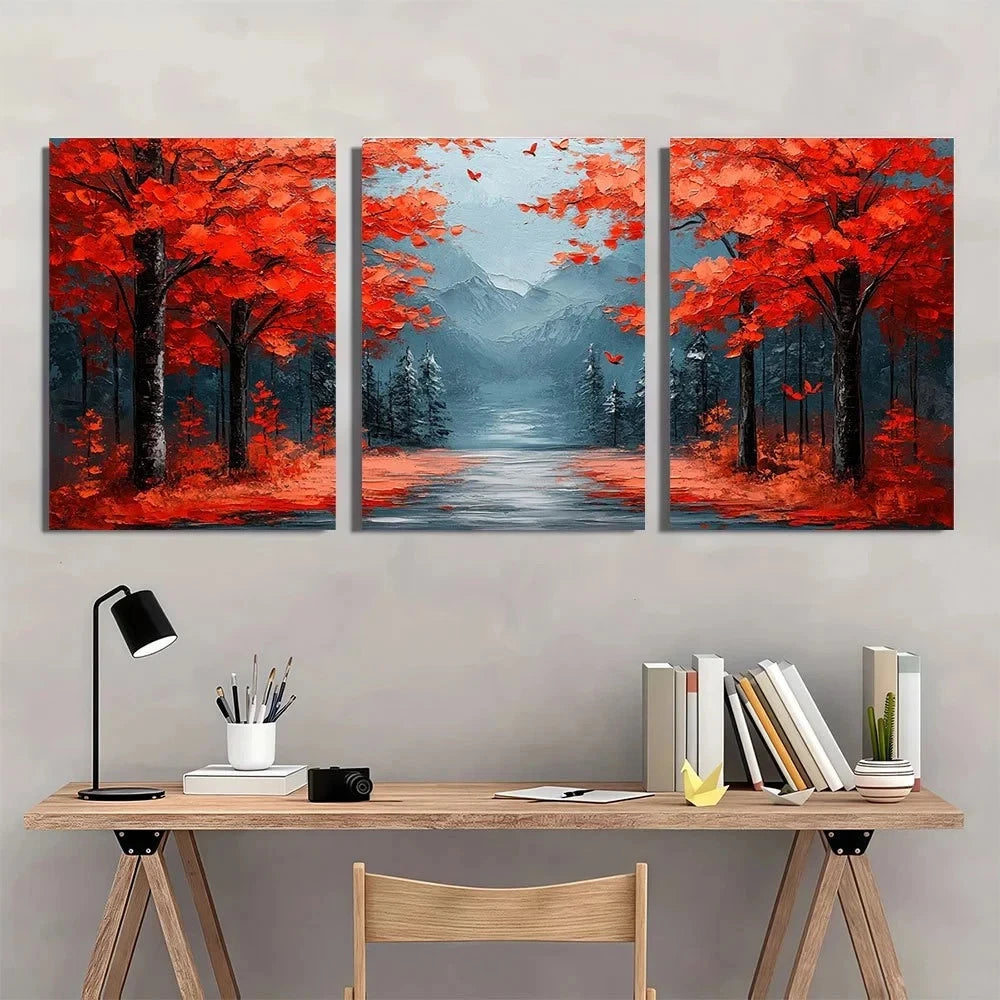 3pcs Sunlit Avenue Abstract Modern Vintage Metal Print Ready to Hang Art