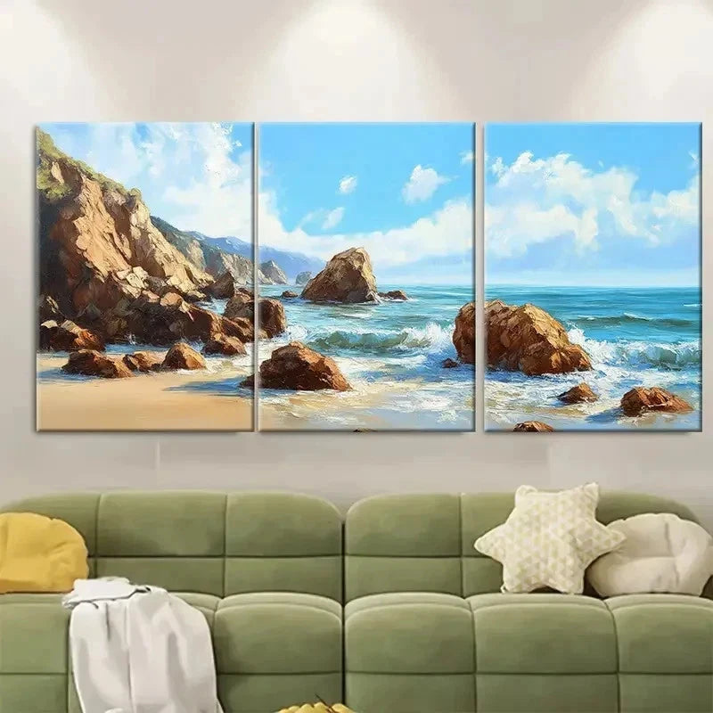 3pcs California Coast Art Rocks TI Wall Art Set Canvas Framed 50x70cm - High Quality Print 100% Australian Made Wall Canvas Ready to Hang