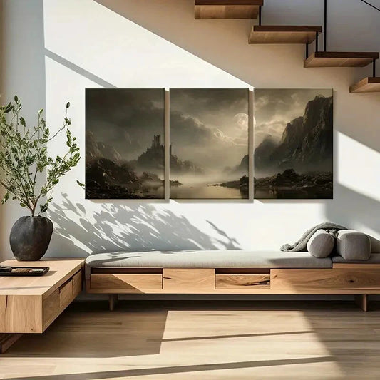 3pcs Mystical Castle Landscape Canvas Posters Metal Print Ready to Hang Art