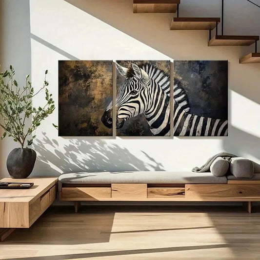 3pcs Abstract Animal Art Zebra Vintage Wall Art Set Canvas Framed 40x60cm - High Quality Print 100% Australian Made Wall Canvas Ready to Hang