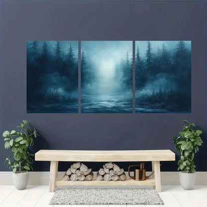 3pcs Minimalist Modern Abstract Misty Forest Metal Print Ready to Hang Art