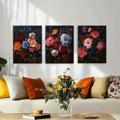 3pcs Floral Bouquet in Rich Hues of Red Perfect Wall Art Set Canvas Unframed - High Quality Print 100% Australian Made Wall Canvas