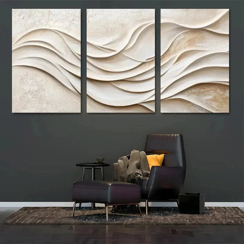 3pcs Minimalist White and Beige Abstract Perfect Wall Art Set Canvas Framed 40x60cm - High Quality Print 100% Australian Made Wall Canvas Ready to Hang