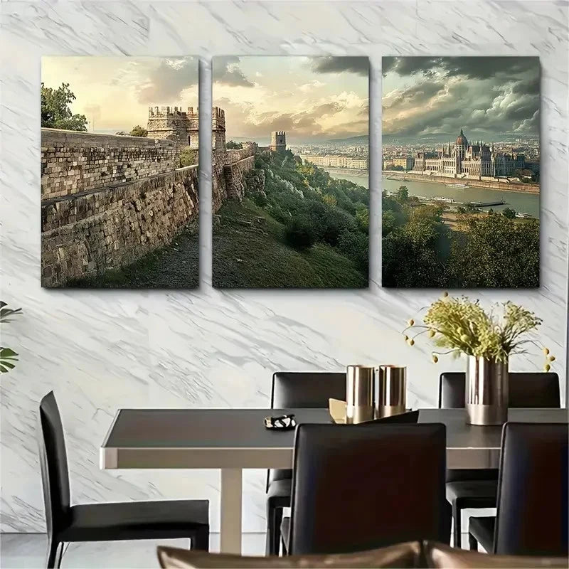 3pcs Vibrant Cityscape & Castle View Perfect Wall Art Set Canvas Framed 40x60cm - High Quality Print 100% Australian Made Wall Canvas Ready to Hang