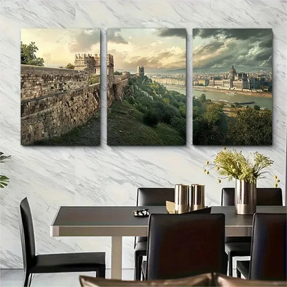 3pcs Vibrant Cityscape & Castle View Perfect Wall Art Set Canvas Framed 40x60cm - High Quality Print 100% Australian Made Wall Canvas Ready to Hang