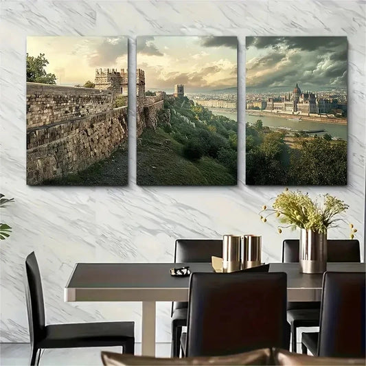 3pcs Vibrant Cityscape & Castle View Perfect Wall Art Set Canvas Framed 40x60cm - High Quality Print 100% Australian Made Wall Canvas Ready to Hang