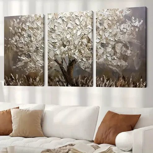 3pcs Leaf Abstract Tree Oil Painting Canvas Framed 60x90cm - High Quality Print 100% Australian Made Wall Canvas Ready to Hang
