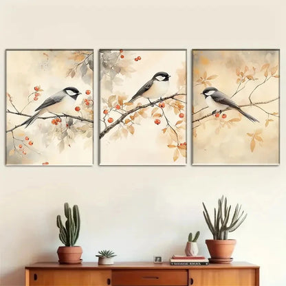 3pcs Serene Autumn Branches with Hummingbirds Metal Print Ready to Hang Art
