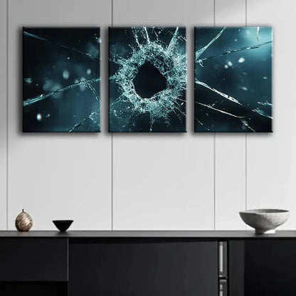 3pcs Broken Glass Design Painting Metal Print Ready to Hang Art