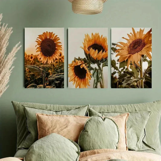 3pcs Sunflower Floral Botanical Metal Print Ready to Hang Art
