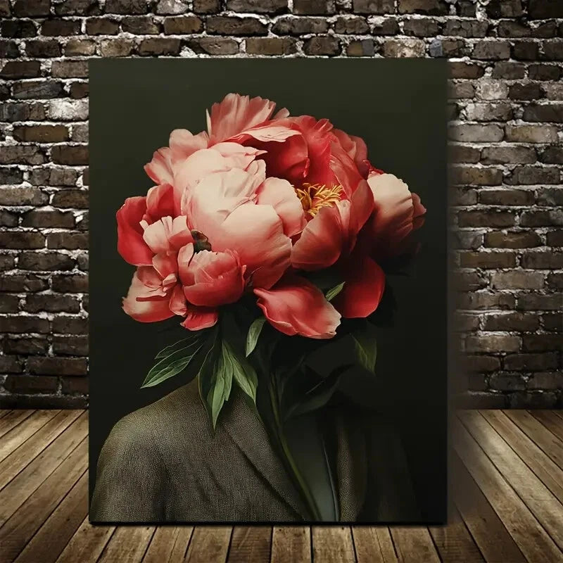 Vibrant Pink & Red Floral Painting with Dark  40x60cm Metal Print Ready to Hang