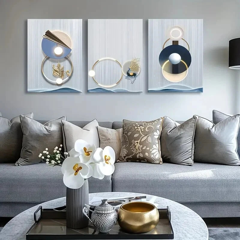 3pcs Circle Circular Ring Fantasy Metal Print Ready to Hang Art