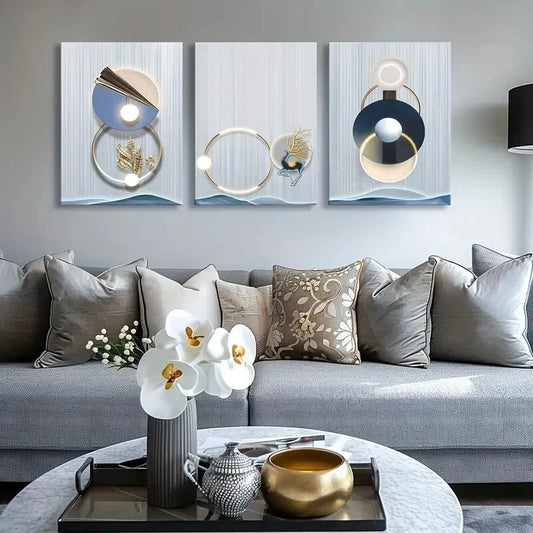 3pcs Circle Circular Ring Fantasy Metal Print Ready to Hang Art