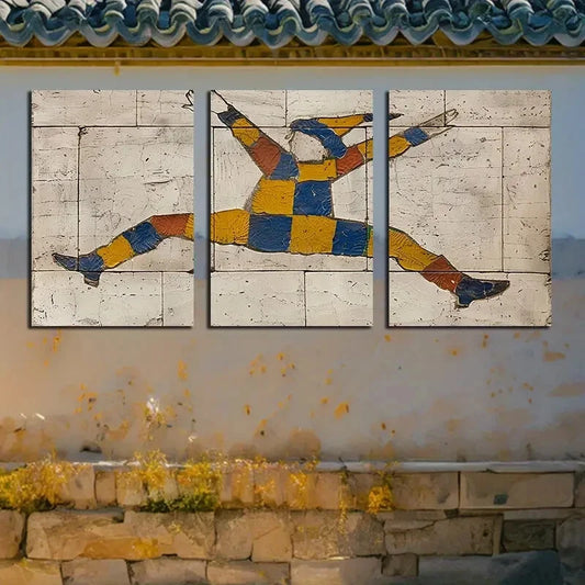 3pcs Mystery Dance Brick Wall Illustration Metal Print Ready to Hang Art