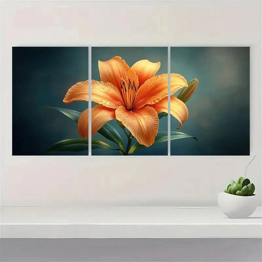 3pcs Daylily Flower Painting Print Vintage Style Metal Print Ready to Hang Art