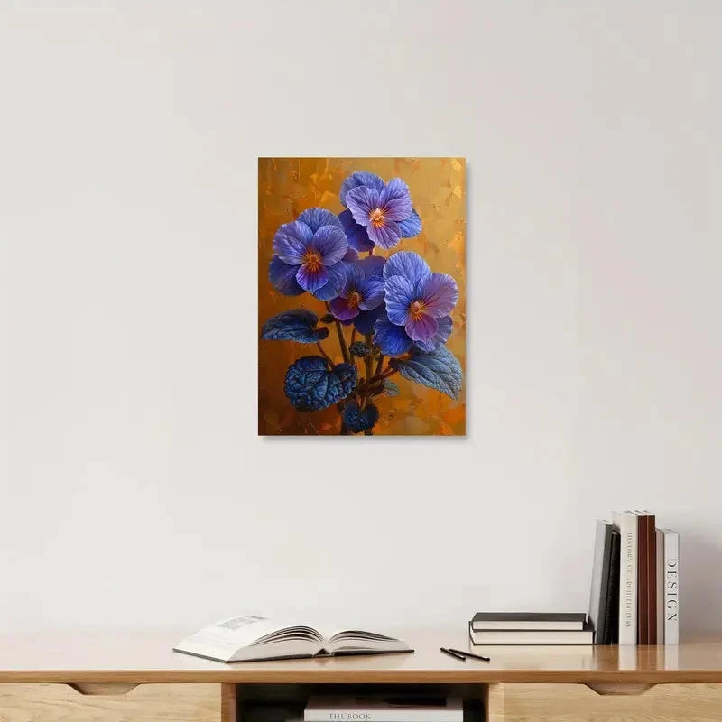 Beautiful Vibrant Blue & Purple Floral Painting 40x60cm Metal Print Ready to Hang