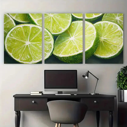 3pcs Lime Slices Fruit Kitchen Design Metal Print Ready to Hang Art
