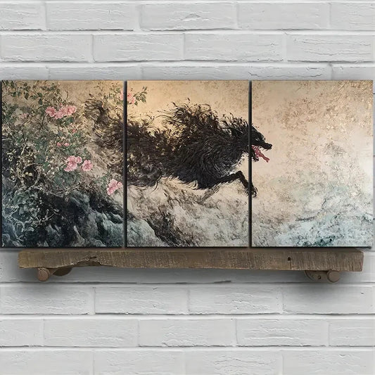 3pcs Modern Dog and Floral Design Metal Print Ready to Hang Art