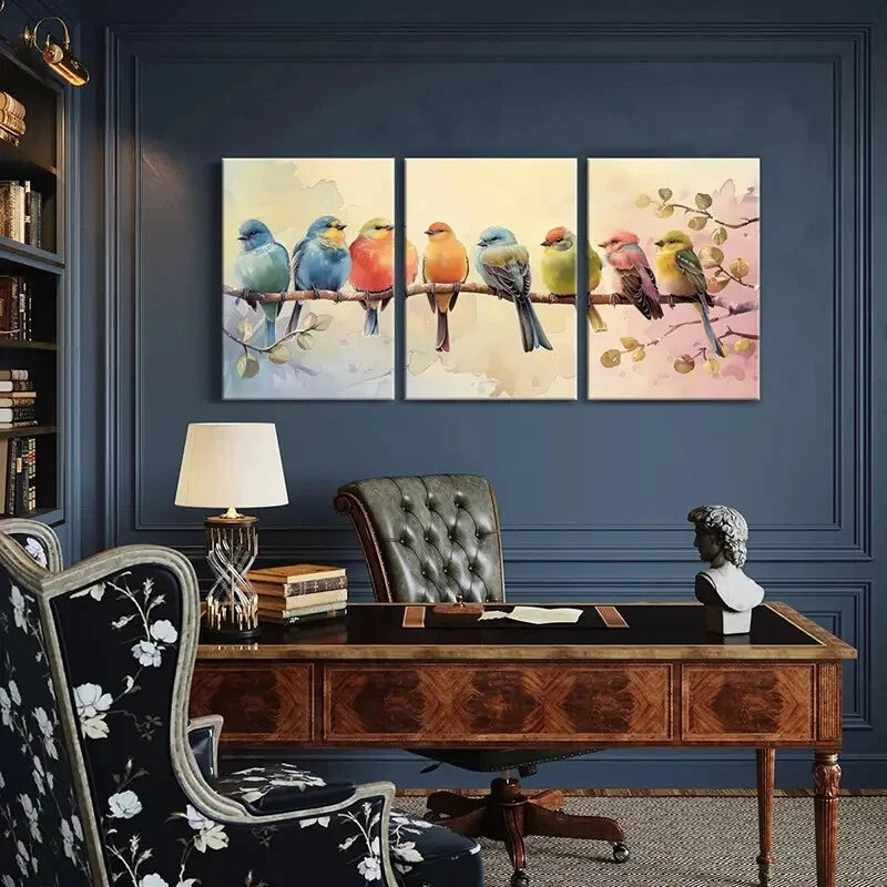 3pcs Vibrant Bird Colorful Abstract Avian Metal Print Ready to Hang Art