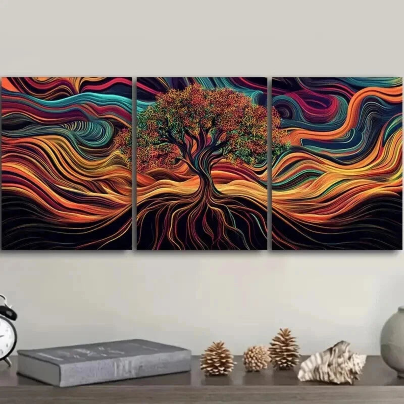 3pcs Psychedelic Tree Of Life Design Wall Art Set Canvas Framed 40x60cm - High Quality Print 100% Australian Made Wall Canvas Ready to Hang