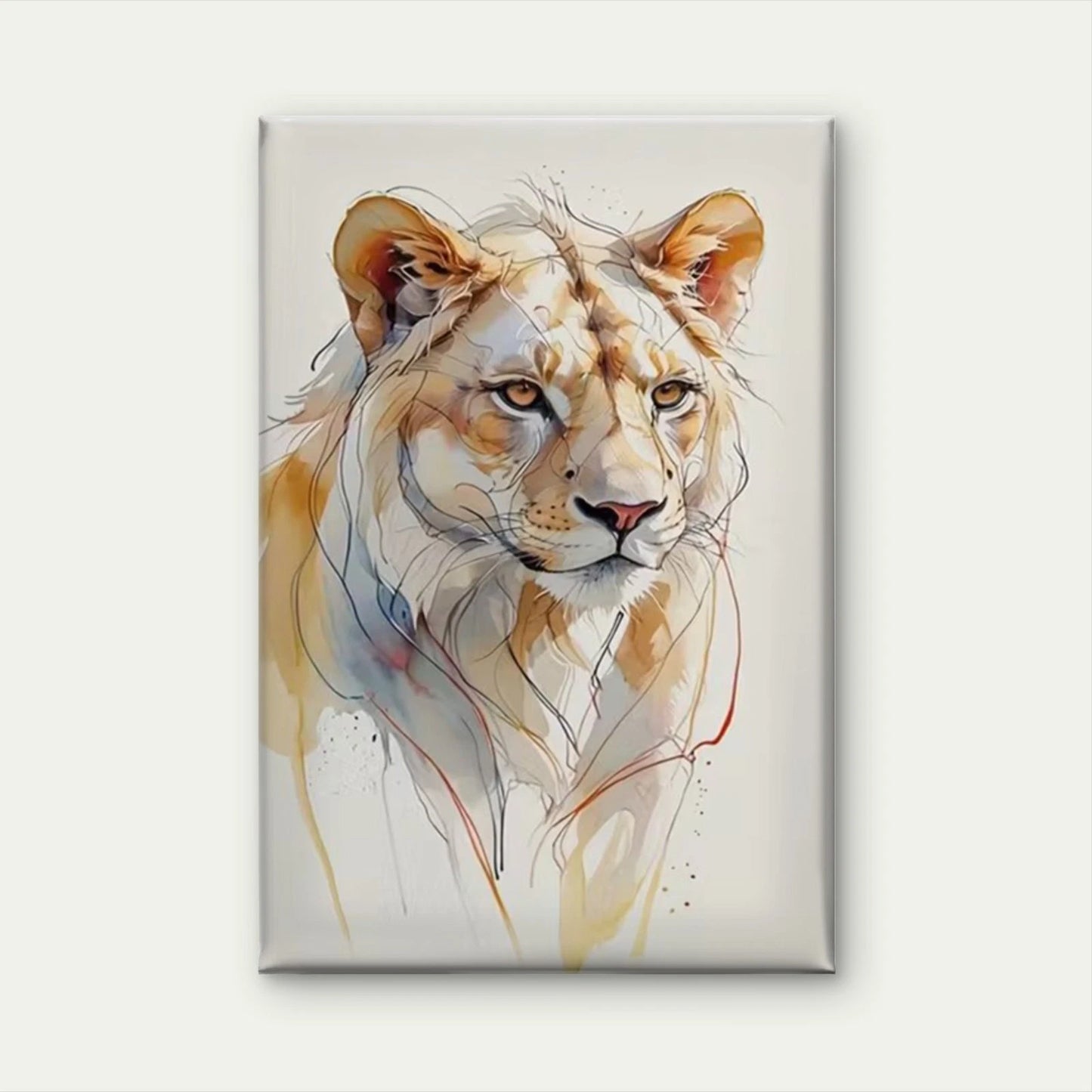 Elegant Watercolor Lion 60x90cm Metal Print Ready to Hang