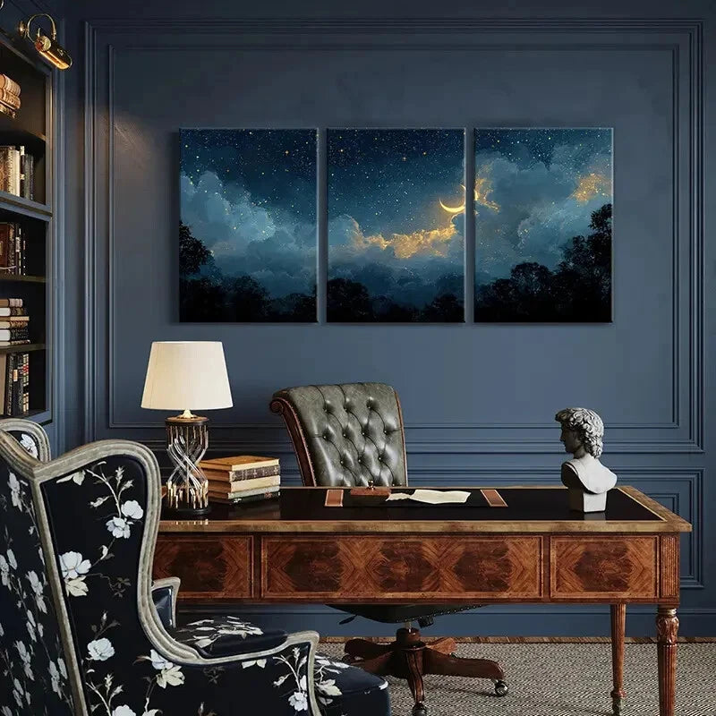 3pcs Night Sky Starry Clouds Dreamy Landscape Metal Print Ready to Hang Art