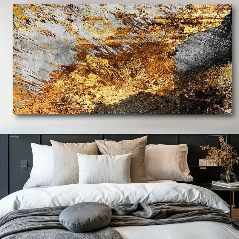 Abstract Golden Graffiti Modern Wall Art Canvas Office Home Room Framed 120x60cm