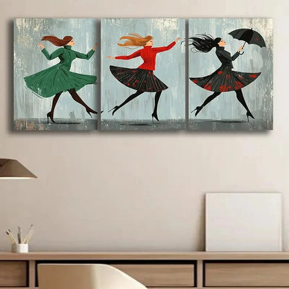 3pcs Dancing in the Rain Artwork Wall Art Set Canvas Framed 50x70cm - High Quality Print 100% Australian Made Wall Canvas Ready to Hang