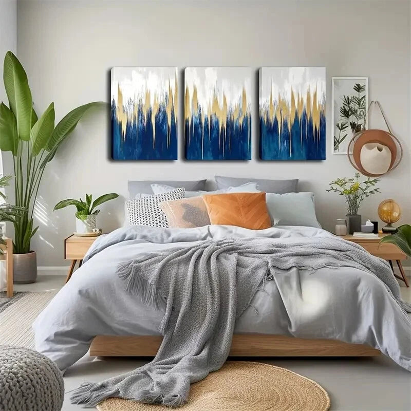 3pcs 3 Pairs Of Abstract Watercolor Canvas Metal Print Ready to Hang Art