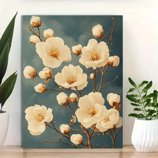 Beautiful Minimalist Branch With White Painting 40x60cm Metal Print Ready to Hang