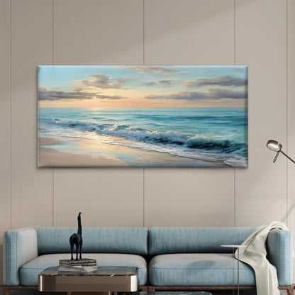 Romantic Beach Scene with Ocean Wall Art Canvas Office Home Room Framed 120x60cm