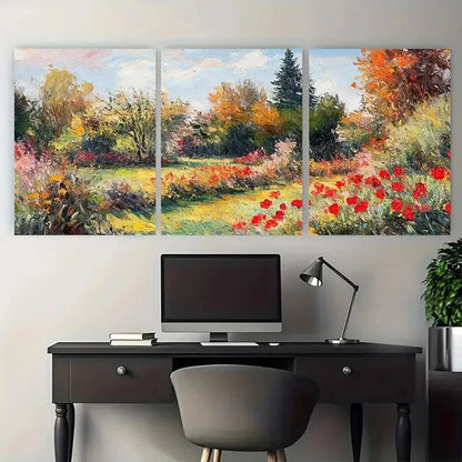 3pcs Vibrant Nature Scene with Red Poppies Metal Print Ready to Hang Art