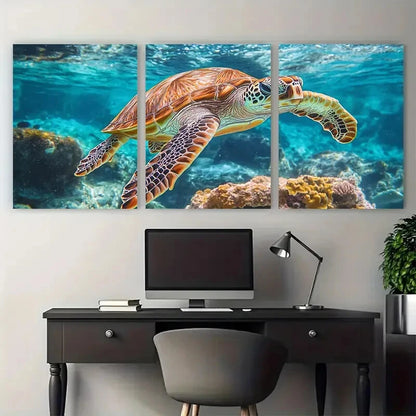 3pcs Turtle Sea Animals Underwater Marine Metal Print Ready to Hang Art