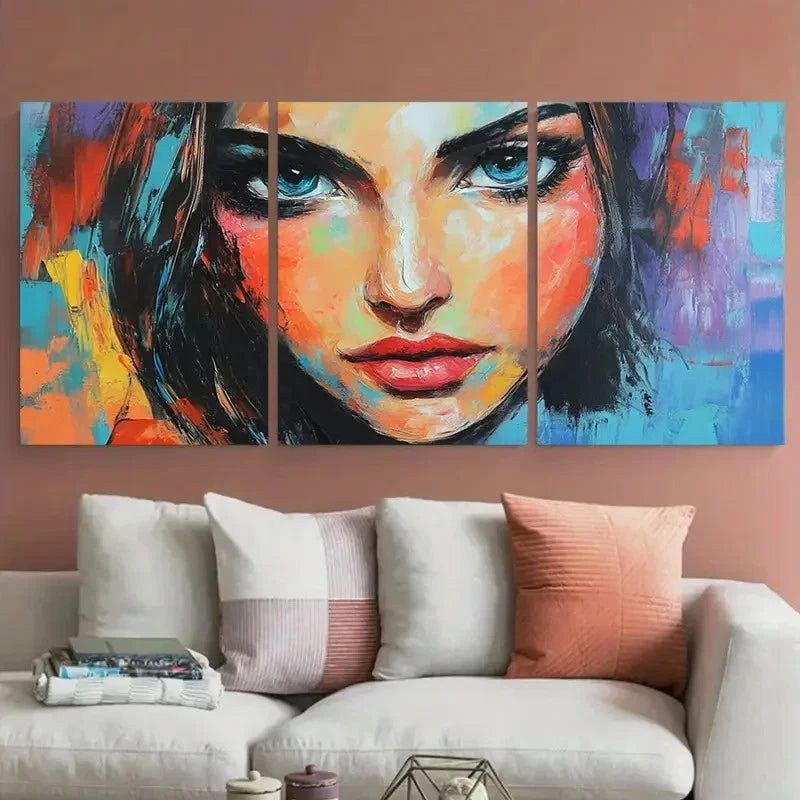 3pcs Abstract Lady Painting Woman Portrait Wall Art Set Canvas Framed 60x90cm - High Quality Print 100% Australian Made Wall Canvas Ready to Hang