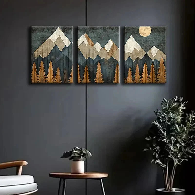 3pcs Cartoon Mountains Wall Art Painting Metal Print Ready to Hang Art