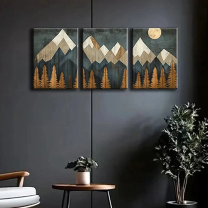 3pcs Cartoon Mountains Wall Art Painting Metal Print Ready to Hang Art