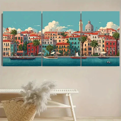 3pcs Venice Travel, Vibrant Italian Cityscape Wall Art Canvas Unframed - High Quality Print 100% Australian Made Wall Canvas