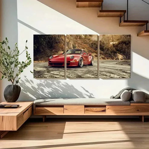 3pcs Red Color Super Car Modern Vehicle Wall Art Canvas Unframed - High Quality Print 100% Australian Made Wall Canvas