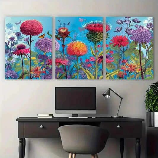 3pcs Edinburgh Travel Botanical Floral Design Wall Art Set Canvas Framed 60x90cm - High Quality Print 100% Australian Made Wall Canvas Ready to Hang