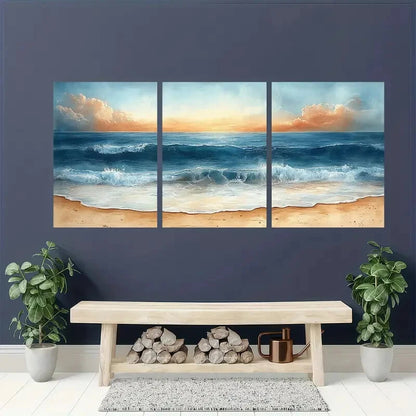 3pcs Ocean Beach Sunset Seascape Scenery Metal Print Ready to Hang Art