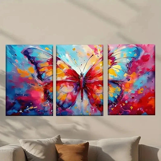 3pcs Abstract Butterfly Painting Decoration Wall Art Set Canvas Framed 40x60cm - High Quality Print 100% Australian Made Wall Canvas Ready to Hang