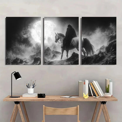 3pcs Headless Horseman & Moonlit Night Scene Metal Print Ready to Hang Art