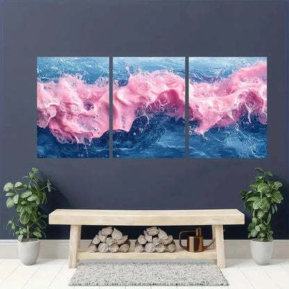 3pcs Pink and Blue Water Modern Abstract Metal Print Ready to Hang Art