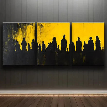 3pcs Black and Yellow Silhouettes Dark Wall Art Set Canvas Unframed - High Quality Print 100% Australian Made Wall Canvas