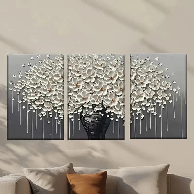 3pcs White Flower Vase Design Wall Art Set Canvas Framed 40x60cm - High Quality Print 100% Australian Made Wall Canvas Ready to Hang