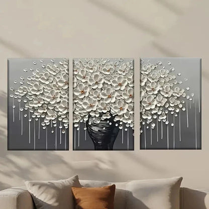3pcs White Flower Vase Design Wall Art Set Canvas Framed 40x60cm - High Quality Print 100% Australian Made Wall Canvas Ready to Hang