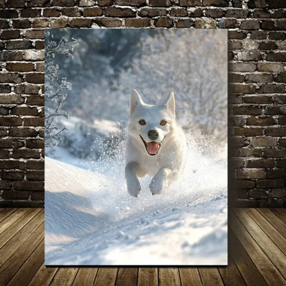 Beautiful Contemporary Style Snowy Dog Painting 40x60cm Metal Print Ready to Hang