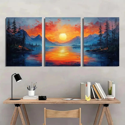 3pcs Abstract River Landscape Oil Painting Metal Print Ready to Hang Art
